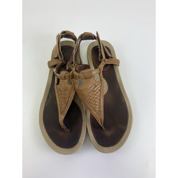 Teva Capri Brown Leather Woven T-Strap Sandals Flat Slingback 1003970 Womens 8 - Picture 5 of 14